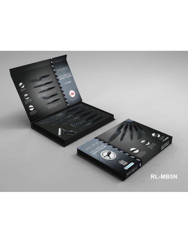 Royalty Line RL-MB5N - Set coltelli 5 pezzi nero marmorizzato | Coltel