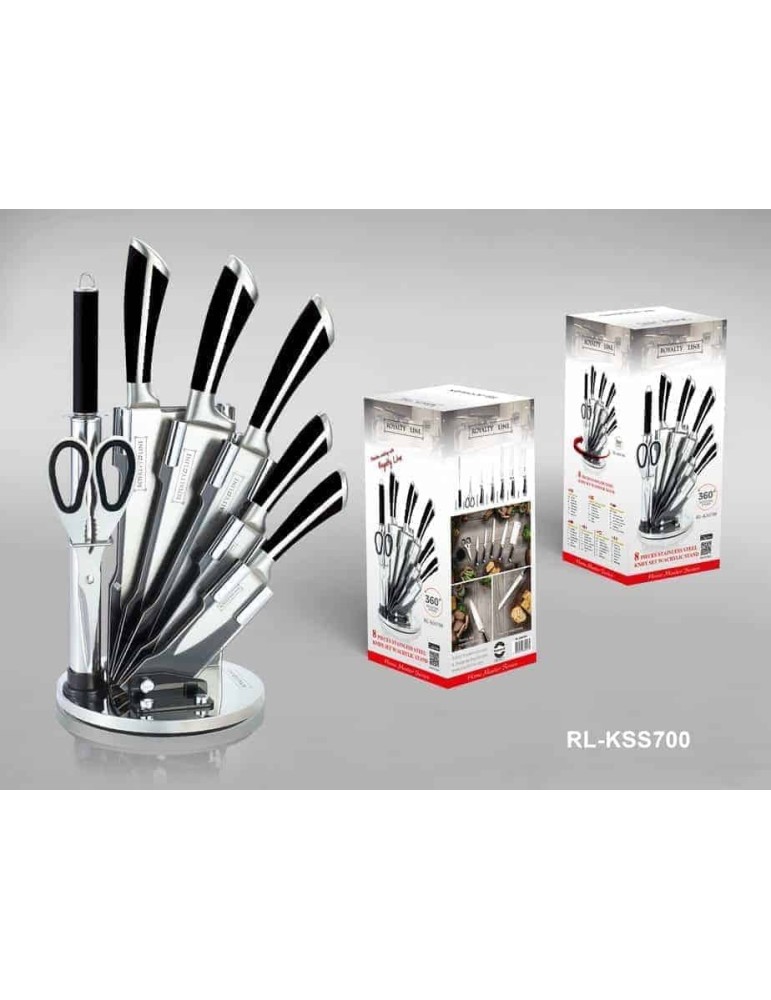 Royalty Line RL-KSS700 - Ceppo coltelli 8 pezzi nero/silver | Coltelli