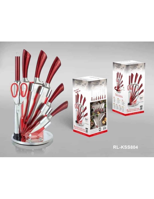 Royalty Line RL-KSS804 - Ceppo coltelli 8 pezzi rosso/silver | Coltell