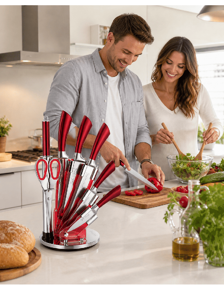 Royalty Line RL-KSS804 - Ceppo coltelli 8 pezzi rosso/silver | Coltell