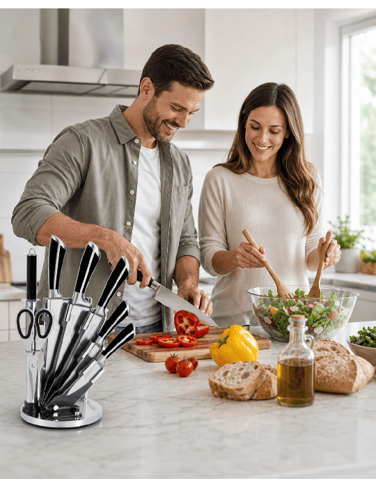 Royalty Line RL-KSS700 - Ceppo coltelli 8 pezzi nero/silver | Coltelli