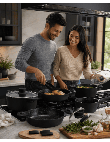 Royalty Line RL-RS1014 BLACK - Batteria pentole e padelle 14 pezzi antiaderente induzione nero 2