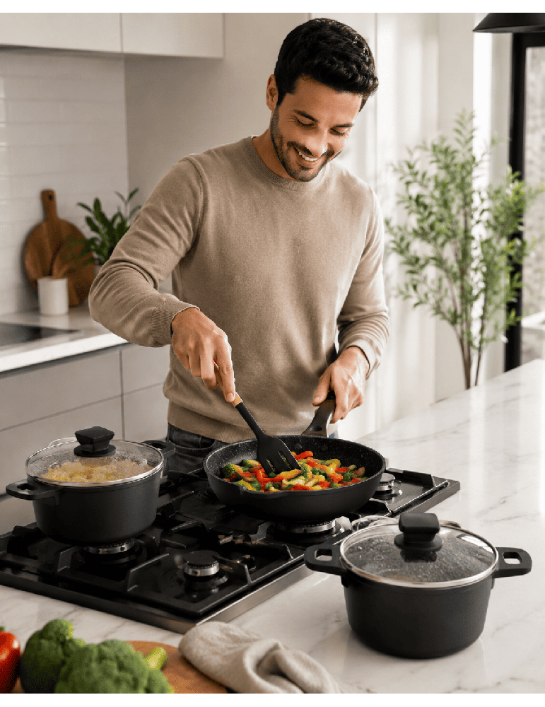 Royalty Line RL-RS1014 BLACK - Batteria pentole e padelle 14 pezzi ant