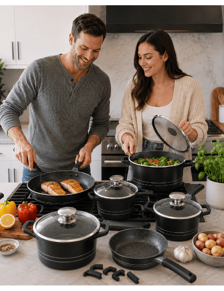 Royalty Line RL-ES1014M - Batteria pentole e padelle 14 pezzi