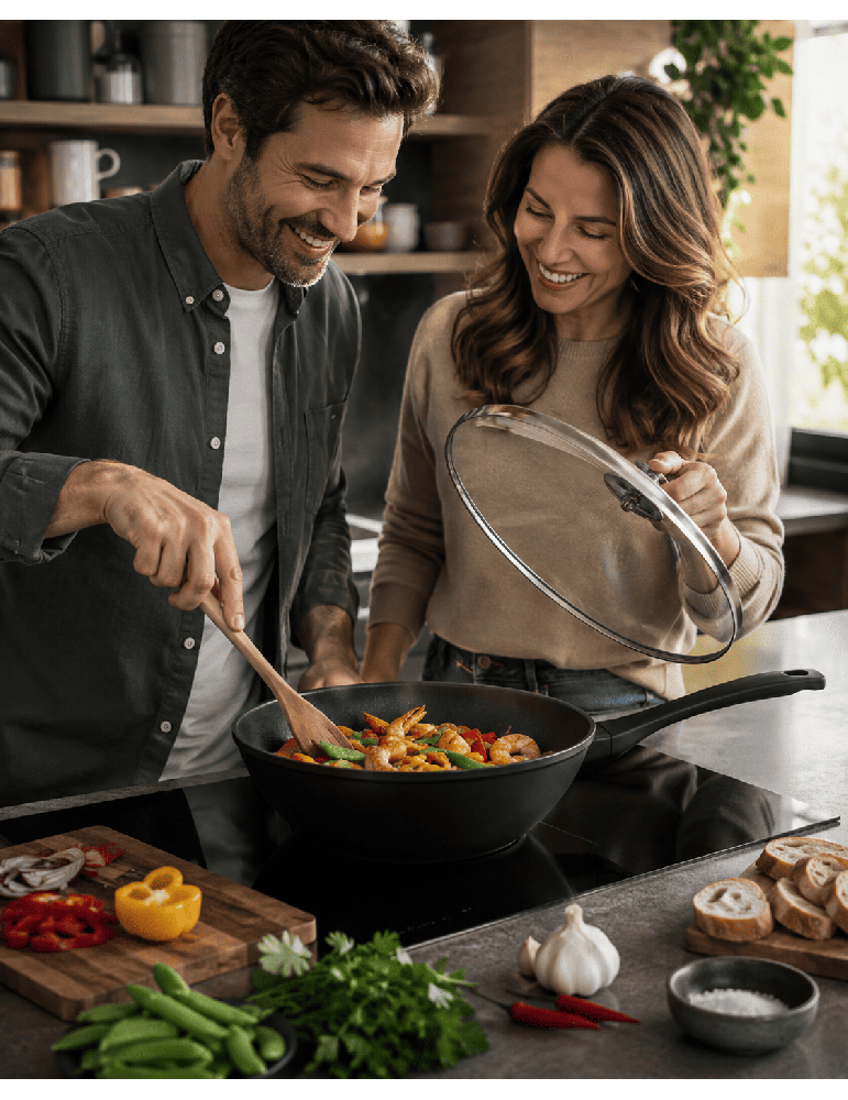 Royalty Line RL-BW - Wok con coperchio antiaderente induzione